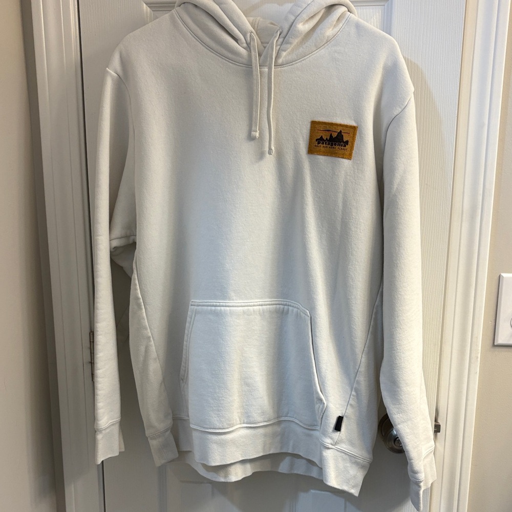 Patagonia White Hoodie with Brown Patch